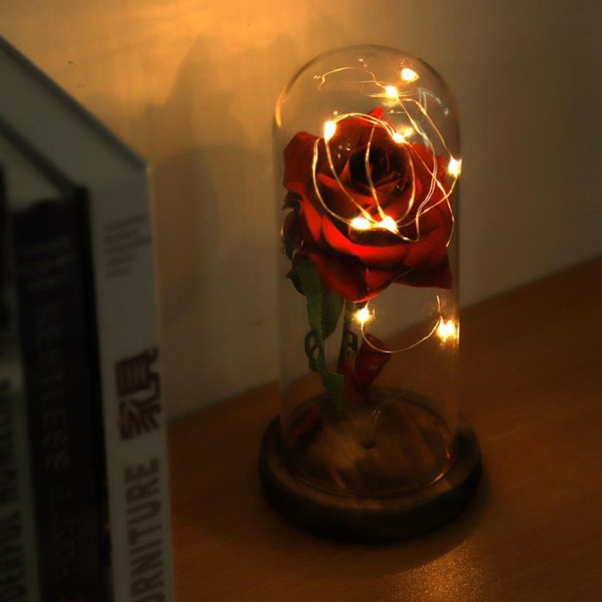 BOS- Fleur Rose Eternelle sous Cloche, La Belle et La Bete avec des  lumières LED Fleurs éternelles Cadeau Saint Valentin Rouge - Cdiscount  Maison