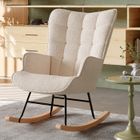 DANS LES NUAGES Fauteuil à bascule avec pieds en hêtre, rocking chair, design moderne, tissu en teddy fleece, pour salon chambre et balcon, beige