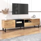 NECHE Meuble TV Style Industriel, Design Noir et Bois, 2 Portes 2 Tiroirs, Banc TV Buffet Salon Elegant, 190x38x48cm