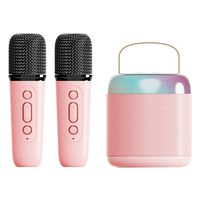 Enceinte Bluetooth avec 2 microphones sans fil,Mini Machine à karaoké Portable avec Lumière Colorée - Rose