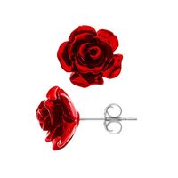 LOVA LOLA VAN DER KEEN - Boucles d'Oreilles Rose Rouge - Argent Massif 925 Millièmes - Système Poussette - Bijou Femme
