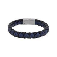 One Man Show - Bracelet tressé en cuir de bovin bleu et noir avec fermoir en acier (318040)