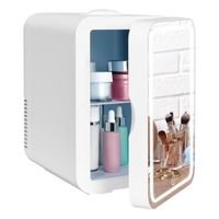 Mini Frigo Avec Dimmable LED Miroir De Maquillage Mini Réfrigérateur Glaciere Pour Voiture Chambre 8L Blanc