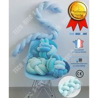 TD® tour de lit bebe tresse fille garçon enfant oreiller coussin respirant serpent tissage noeud décoration voyage dodo complet bleu