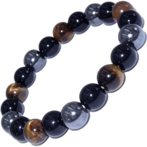 BRACELET - GOURMETTE Bracelet en pierres naturelles - CIMORAL - Triple protection oeil de tigre, obsidienne, hématite
