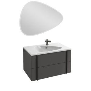 MEUBLE VASQUE - PLAN Meuble lavabo simple vasque 80 cm JACOB DELAFON Nouvelle Vague gris brillant + miroir