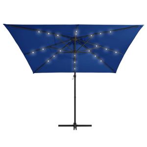 PARASOL KIMISS Parasol déporté avec LED et mât en acier 250x250 cm Bleu azuré-LEF