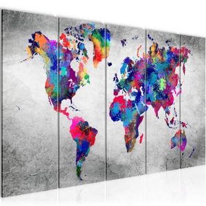 TABLEAU - TOILE Runa art Tableau Décoration Murale Carte du Monde 200x80 cm - 5 Panneaux Deco Toile Prêt à Accrocher 013355b
