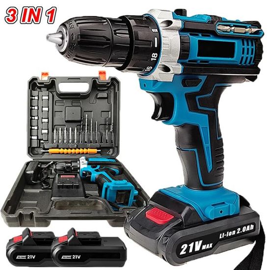 Perceuse Visseuse Sans Fil 21V, 50 Nm Max avec 2 batteries 1,5 Ah, 25