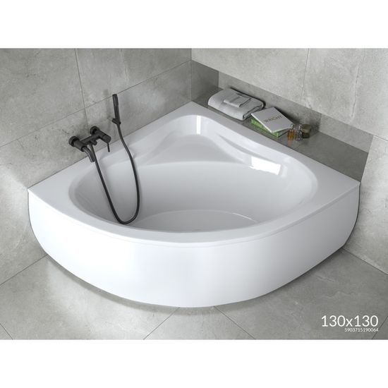 Baignoire D'angle Acrylique Asymétrique Wela 170x100 Cm Droite + Tablier + Planche Bambou - Set Complet