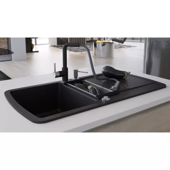 belle tech evier de cuisine en granit noir cdiscount bricolage