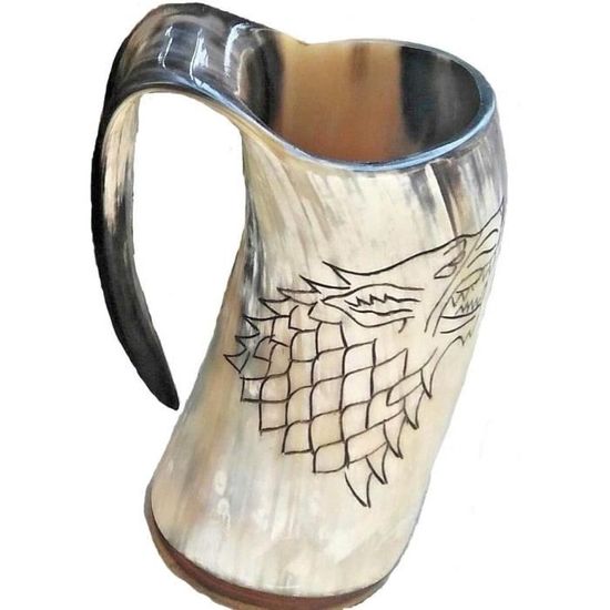corne à boire viking Mug Game of Thrones avec loup sculpté pour bière 
