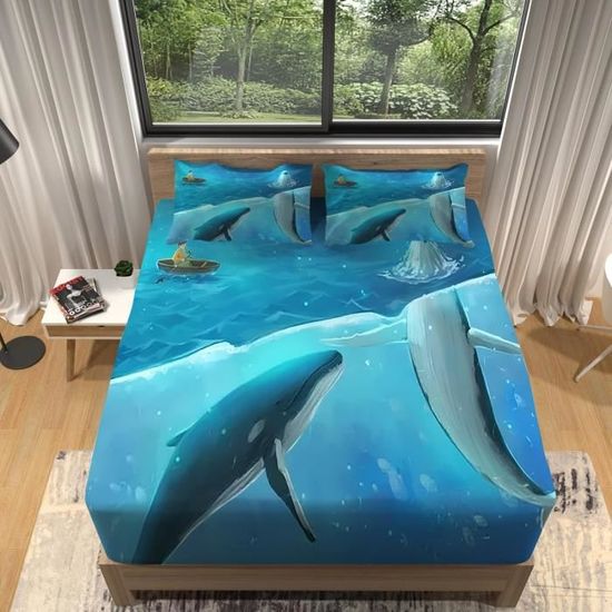 Drap Housse 90X190 Maison Bleue Drap-Housse Neige De L'Arbre De Noël