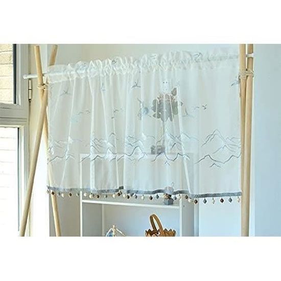 Rideau Brise‑vue Transparent – Motif élégant, Bord à Boules, 140x60 Cm – Style Campagne, Polyester
