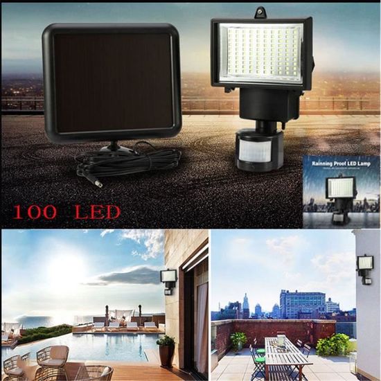 Lampe de sécurité solaire avec détecteur de mouvement infrarouge - 100 LED - Noir - PVC - Contemporain