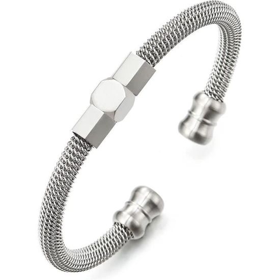 Bracciale Uomo In Acciaio Con Filo Torsadato E Zirconi 6mm – Regolabile, Elastico, Lucidato - 2