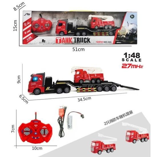 Camion Remorque Télécommandé 1/24 - Semi-Plateau 83 Cm - 2.4 GHz 9 Canaux - Son Et Lumière - Cadeau Enfant 3+