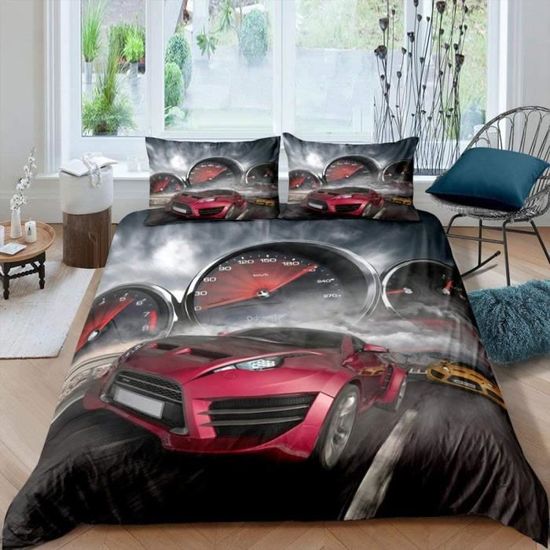 Housse De Couette F1 Course Microfibre Douce - Parure 3 Pièces Imprimée Pilotes F1 Avec Fermeture Éclair & Taies D'Oreiller Pour Garçons Adolescents