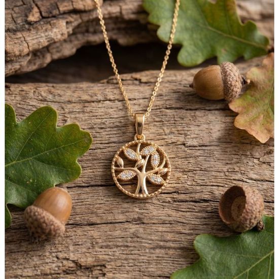 Collier Pendentif Arbre De Vie En Or Jaune Plaqué 750/1000 - Longueur 50cm - Marque Bijouterie Papillon Bleu