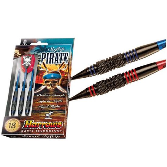 Fléchettes Harrows Pirate Rouge – 16g – Pointe Plastique – Lot 3 Corps + Tiges Nylon + Plumes + Coffret Rangement
