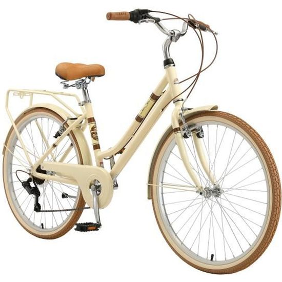 BIKESTAR | VTC Vélo de ville | 26" pouces | 7 vitesse Shimano | Vélo urbain pour femmes | Vélo de Confort Retro | Beige