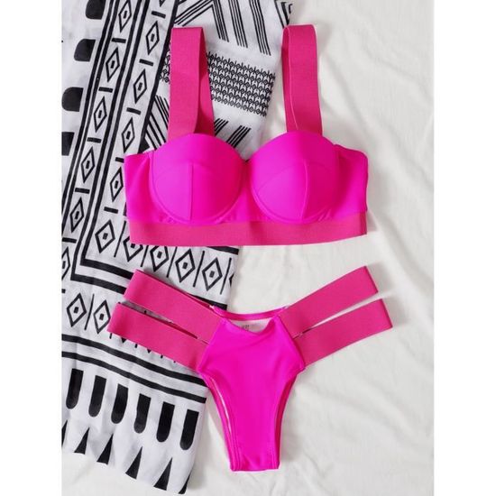 Bikini Bandeau Brésilien Push-up Avec Lacets - Modèle B0350 Pour Femme - Style Plage Sexy Et Ajusté - Neuf Avec étiquettes