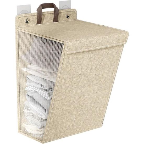 Panier Mural De Rangement Avec Poches - Tissu Robuste Beige/blanc - 3 Poches - Pour Salle De Bain, Chambre, Cuisine