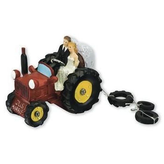 Figurine Maries D Agriculteurs Sur Tracteur Rouge En Resine 140 X 90 X 110 Mm Unique Cdiscount Maison