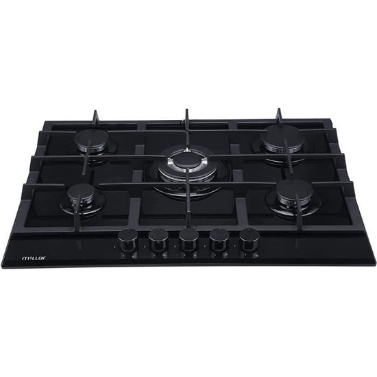 Millar GH7051TB Plaque de cuisson en Verre trempé avec 5 brûleurs à gaz
