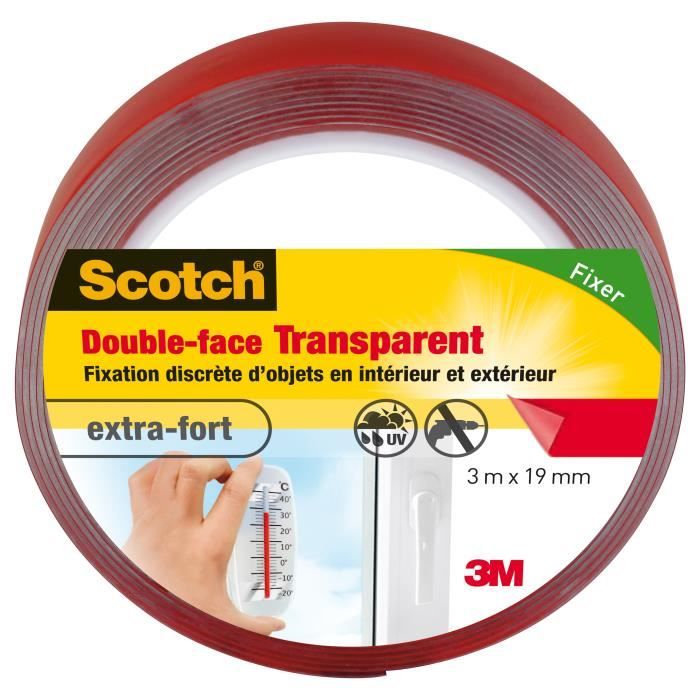 Adhésif transparent double face, Scotch (3 m x 19 mm)