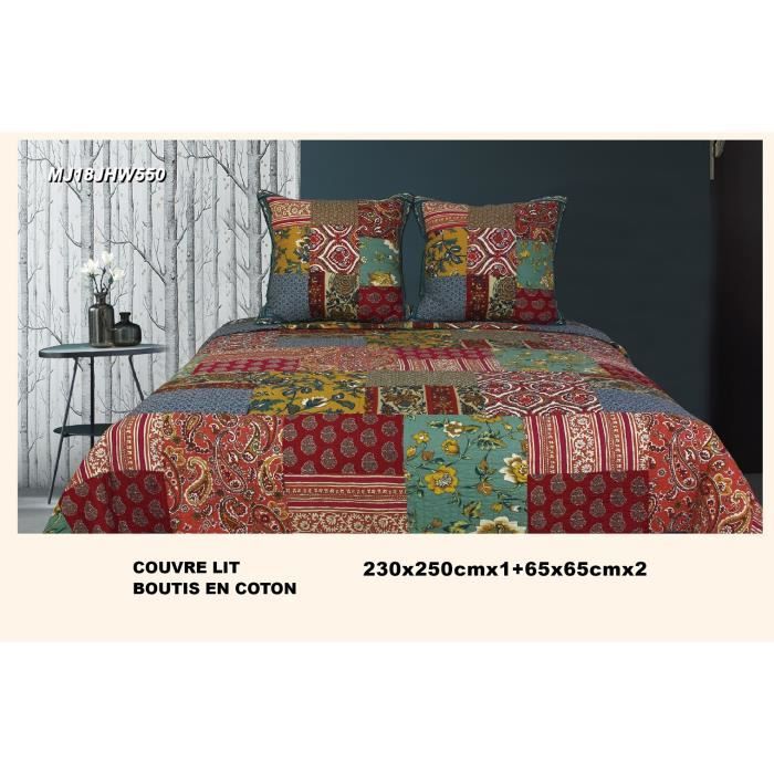 Boutis Couvre-lit Patchwork Esprit Floral Ethnic 230x250