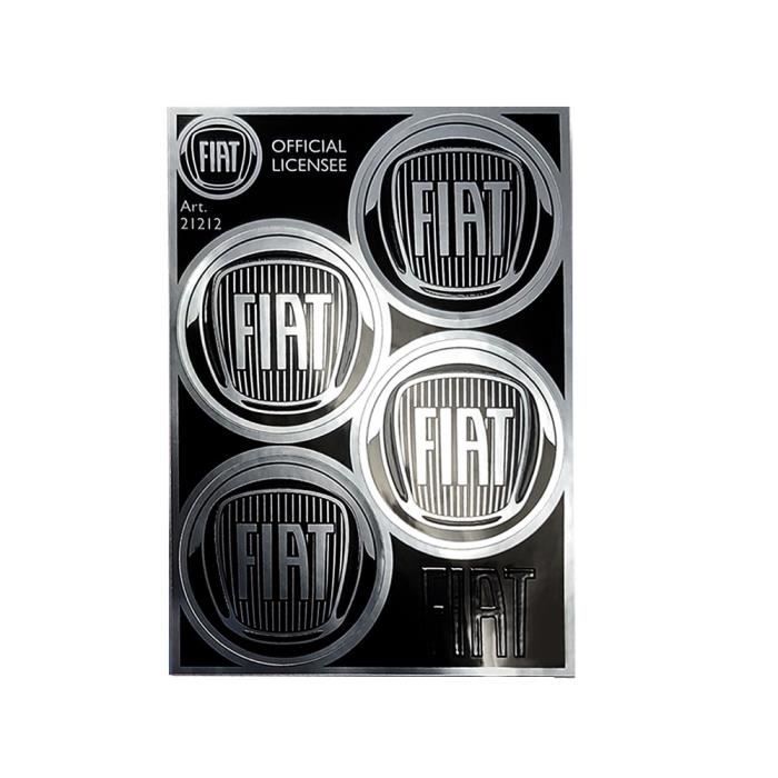 Autocollants Fiat Officiel, 4 Logo Noir, Diamètre 48 mm