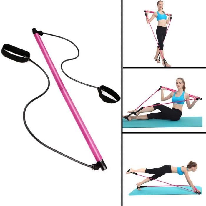 Kit de barre de pilates portable avec bande de résistance,longue barre de résistance-bâton de yoga-barre d'exercice pour musculation