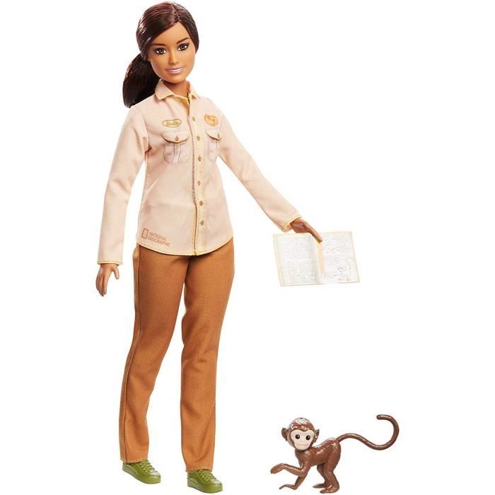 Barbie Métiers National Geographic poupée Protectrice de l'Environnement et Figurine Singe, Jouet pour Enfant, GDM48