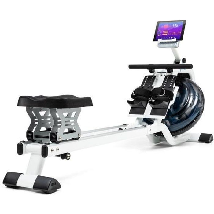 Rameur à eau - Capital Sports flow M2 - ordinateur d'entraînement - peu encombrant - jusqu'à 150 kg - blanc