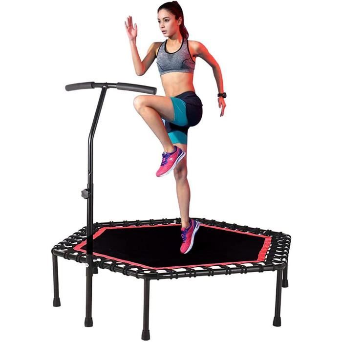 Trampoline de Fitness Pliable ø120CM avec Poignée Réglable en Forme T Cordes à Haute Elasticité Charge Max 100KG Rouge