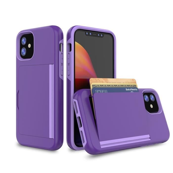 Apple Coque iPhone 11 Porte-cartes Portefeuille Antichoc en silicone TPU + PC dur anti-rayures Collection (2020)® Case-6.1- Bleu
