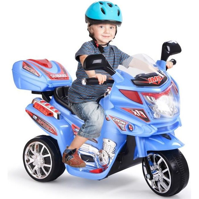 GOPLUS Moto Électrique pour Enfants 37-84 Mois à 3 Roues,Moto Scooter 6V 3 KM/h avec Effet Sonore et Lumineux, Charge 25 kg,Bleu