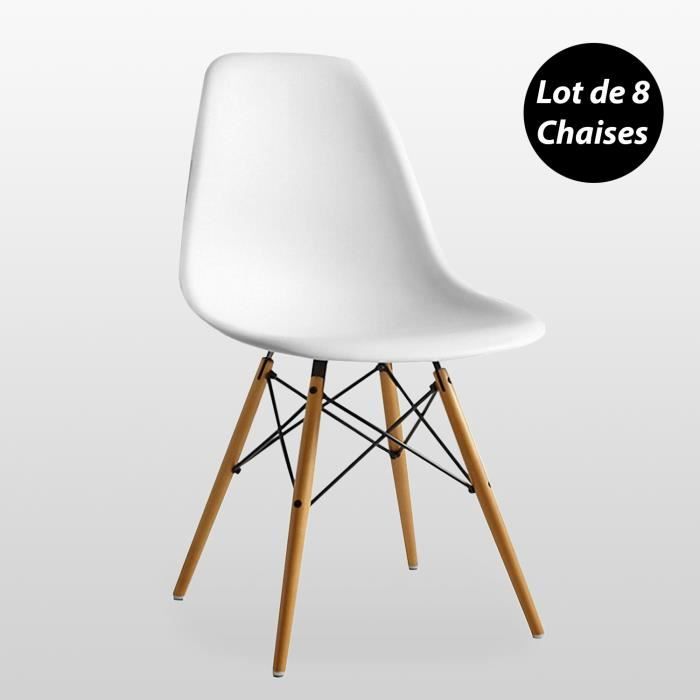 Lot de 8 Chaises Scandinaves Blanches Style Eiffel - Salle à Manger, Cuisine