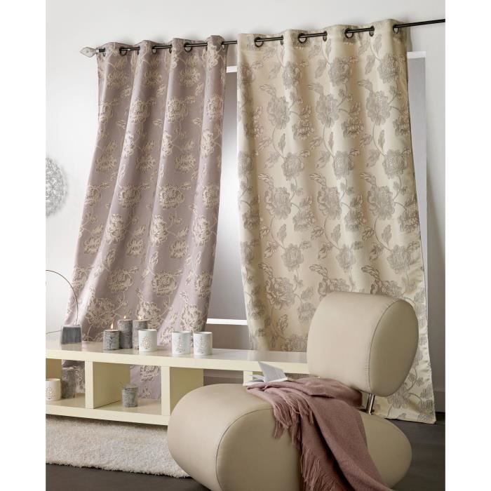 Linder 0968 /15/375FR Rideau Jacquard Cheverny Beige Grisé Oeillets 140 x 260 cm