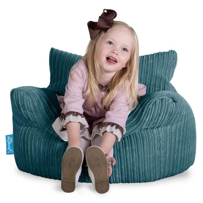 LOUNGE PUG®, Fauteuil Enfant, Pouf Enfant, Côtelé Mer Égéé