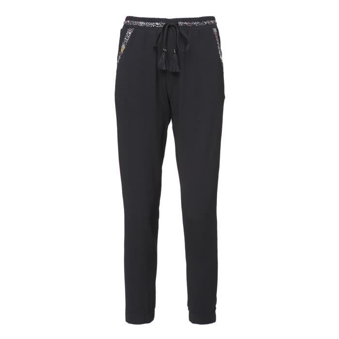 DEELUXE - Pantalon Noir en Crêpe avec Pompons et Passepoil Fantaisie