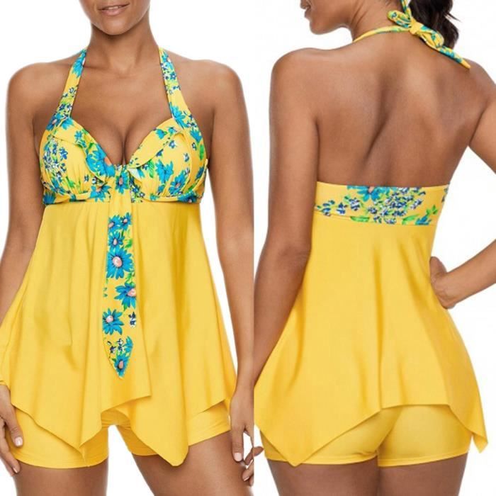 Femmes Sexy Halter Maillots de bain tankini imprimé floral bain asymétrique