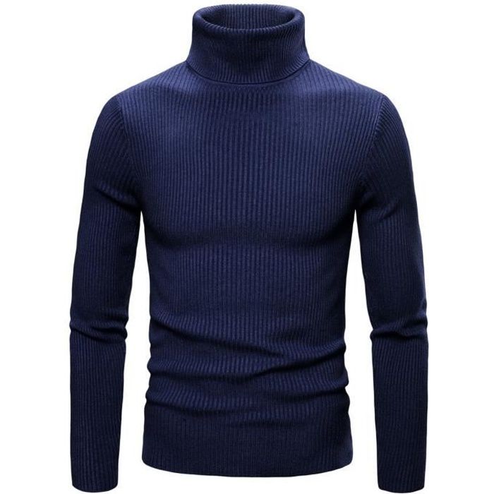 Chandail en tricot à revers haut pour homme Pull de couleur unie