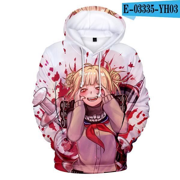 Sweats à capuche imprimés en 3d,Dessin animé animé chaud Himiko Toga sweat à capuche pour homme femmes sweats 3D gris sweat Himiko