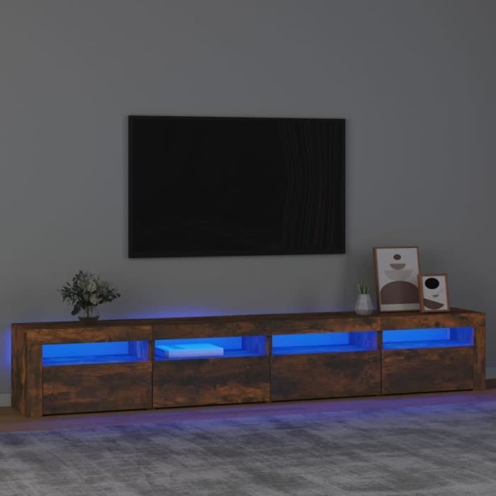 Omabeta Meubles TV - Meuble TV avec lumieres LED Chene fume 