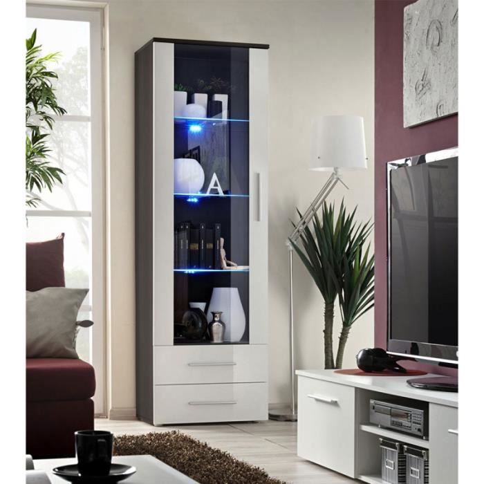 Vitrine Led Design -neo- 190cm Wengé & Blanc Brillant - Paris Prix