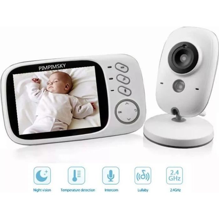 PIMPIMSKY Babyphone Caméra 4.3” Bébé Moniteur Sans Fil Vidéo LCD Couleur , 2.4GHz Communication Bidirectionnelle Vision Nocturne