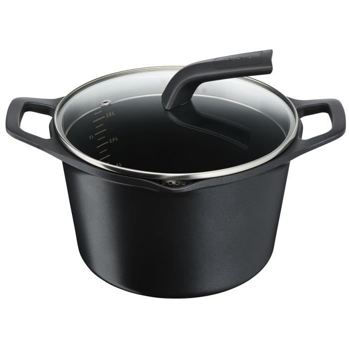 TEFAL E2156114 Marmite 22 cm AROMA - Capacité 6L - Fonte d'aluminium - Tous feux dont induction - Couvercle verre - Noir