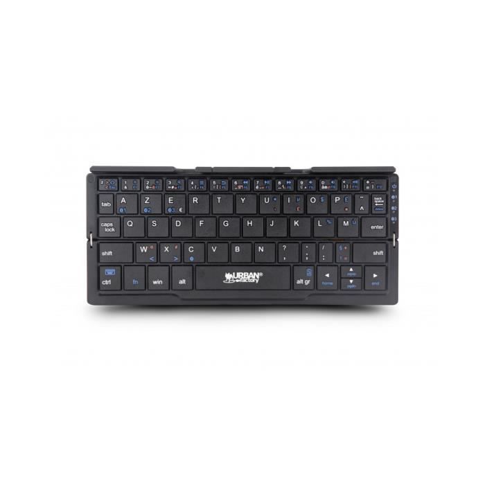 URBAN FACTORY Clavier FOLDEE SFK01UF - Sans fil Connectivité - Noir, Argenté - Bluetooth - 60 Touches - iOS, Android, Windows